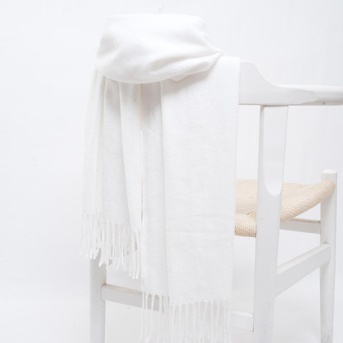 

Женский осенне-зимний шарф из кашемира, утолщенный, теплый, однотонный, пашминовый, модная шаль с кисточками 180cm белый