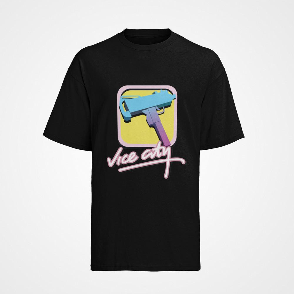 

Забавная футболка с надписью GTA 6, игровая, Vice City, с пистолетом, хлопковая, мужская 4XL