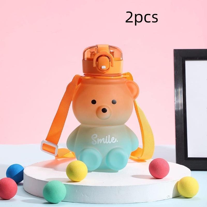 2pcs/Cartoon Bear Straw Cup, Children s Water Cup, Cute Shape, Portable Drinking Cup
