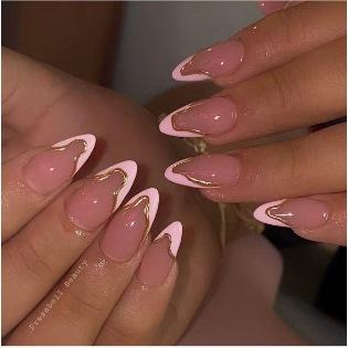 24Pcs Simple Glitter Almond False Nails With Glue Ballerina French Detachable Press On Manicure Tips