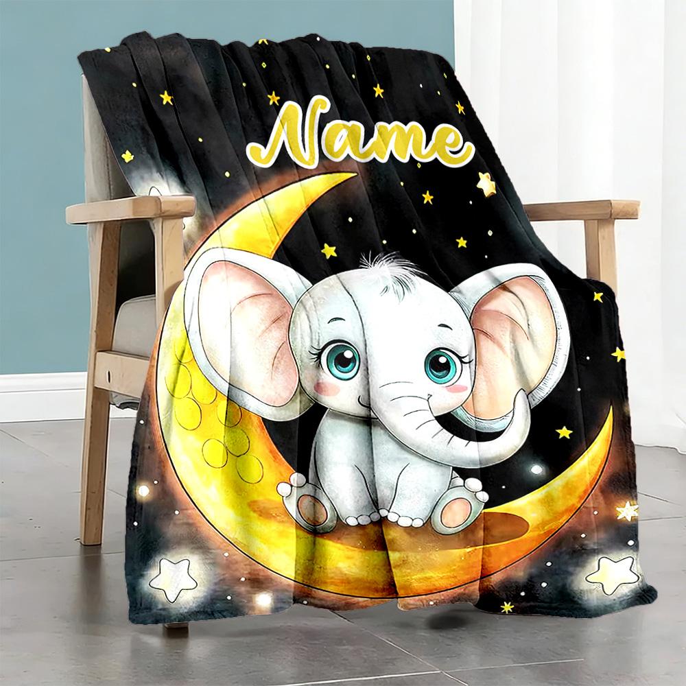 Moon Elephant Customize Your Name Blanket Multi-purpose Customizable Blanket Ultra-Soft Suitable for Office Couch Picnics Living Room for All Occasion