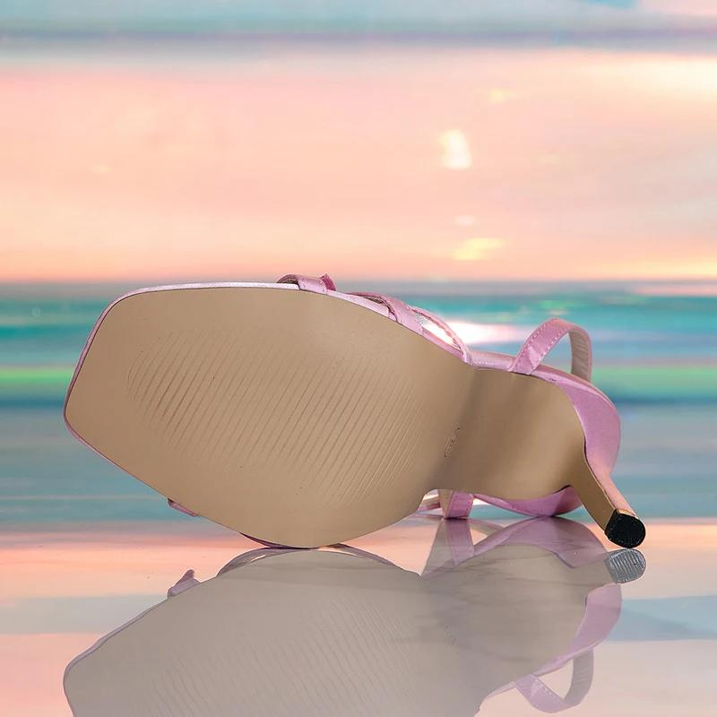 Aneikeh Сексуальні жіночі босоніжки з вузьким ремінцем і пряжкою, дизайн із кришталевими квітами, тонкі підбори, туфлі для вечірки на випускний