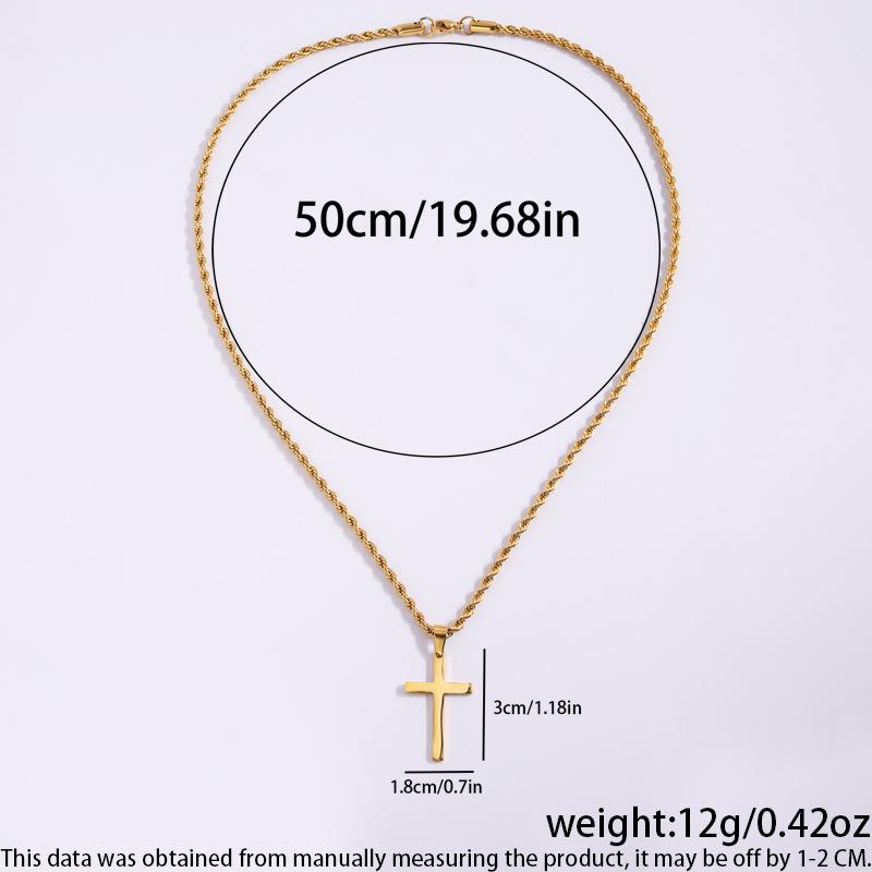 Titanium Steel Necklace, Golden Twisted Chain Cross Necklace, Fashionable and Versatile Men's Pendant Necklace