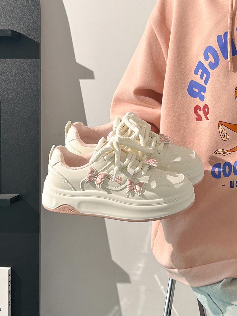 Kirschblütenrosa Schmetterling kleine weiße Schuhe Damen 2 Herbst neue Modelle mit Röcken, Board-Schuhe, vielseitige Big-Head-Schuhe Damen