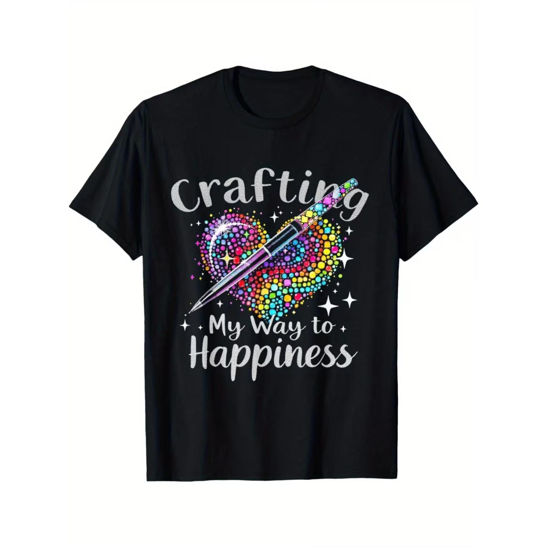 

Summer Apparel for Plus-Size Women Featuring A Diamond Painting Theme, Expressing My Journey To Happiness on A T-Shirt XXL чорний