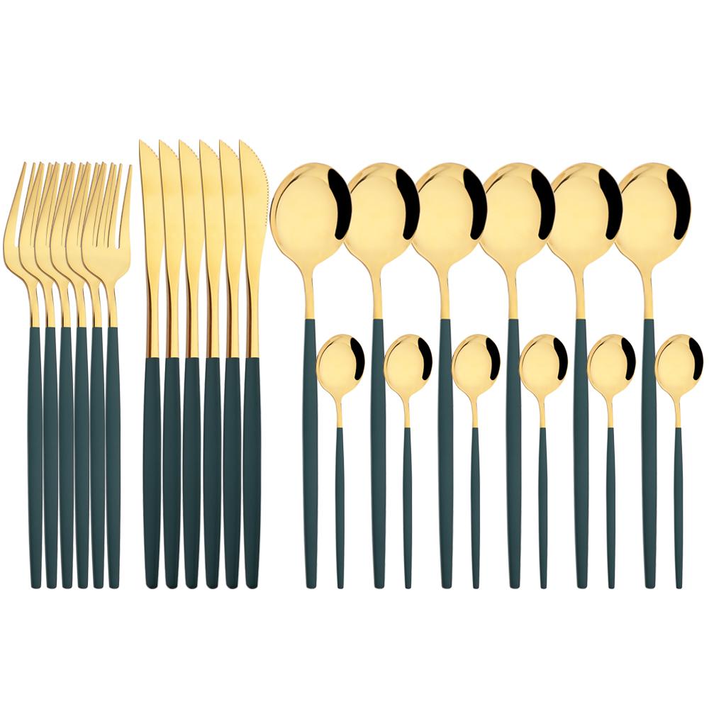 Jankng Gold 24Pcs Dinnerware Stainless Steel Cutlery Set Knife Fork Spoon Western Tableware Set Dinner Kitchen Silverware Set