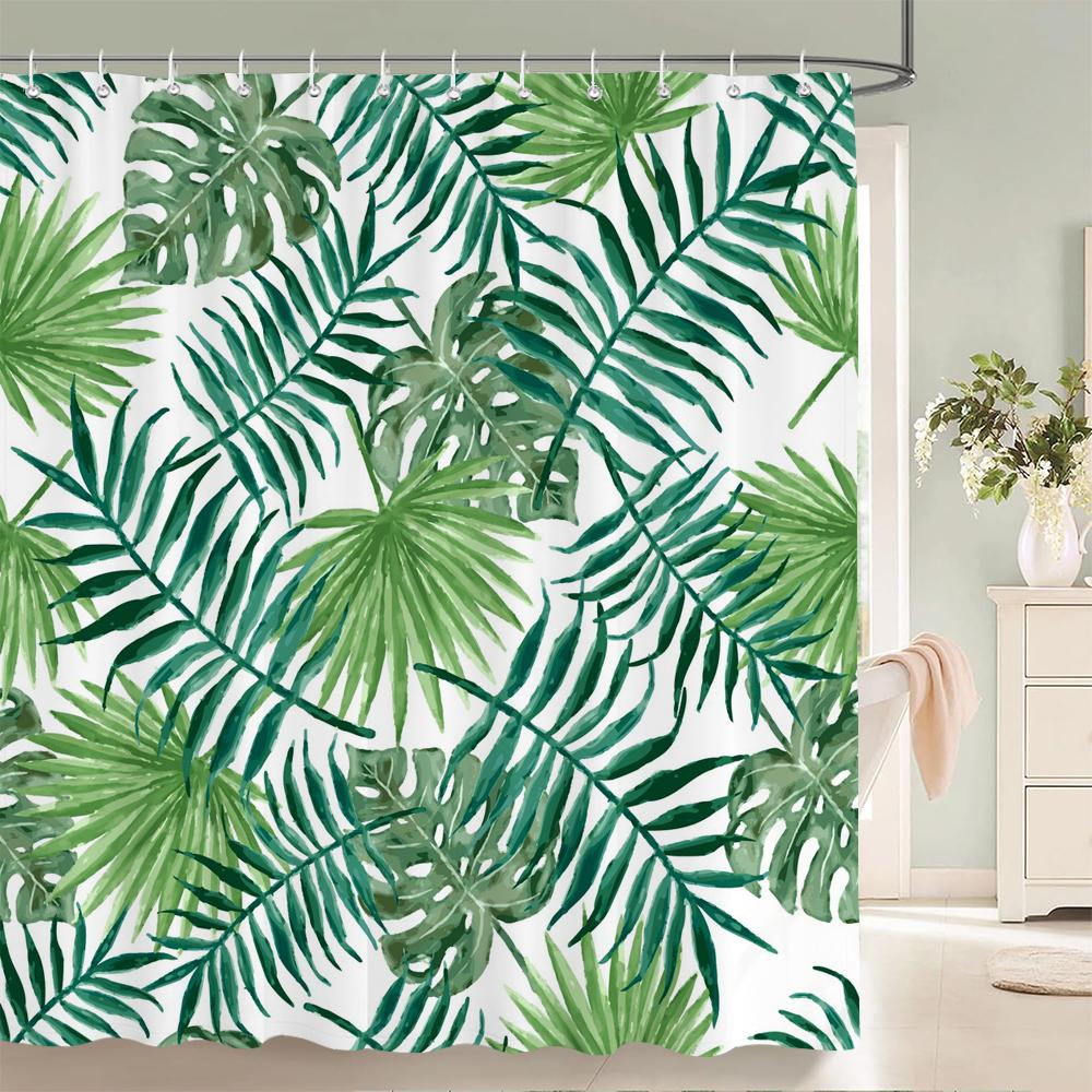 Green Plant Leaves Printed Shower Curtain Waterproof Polyester Curtain With Hook Decoration Bathroom Curtain 3D Shower Curtains
