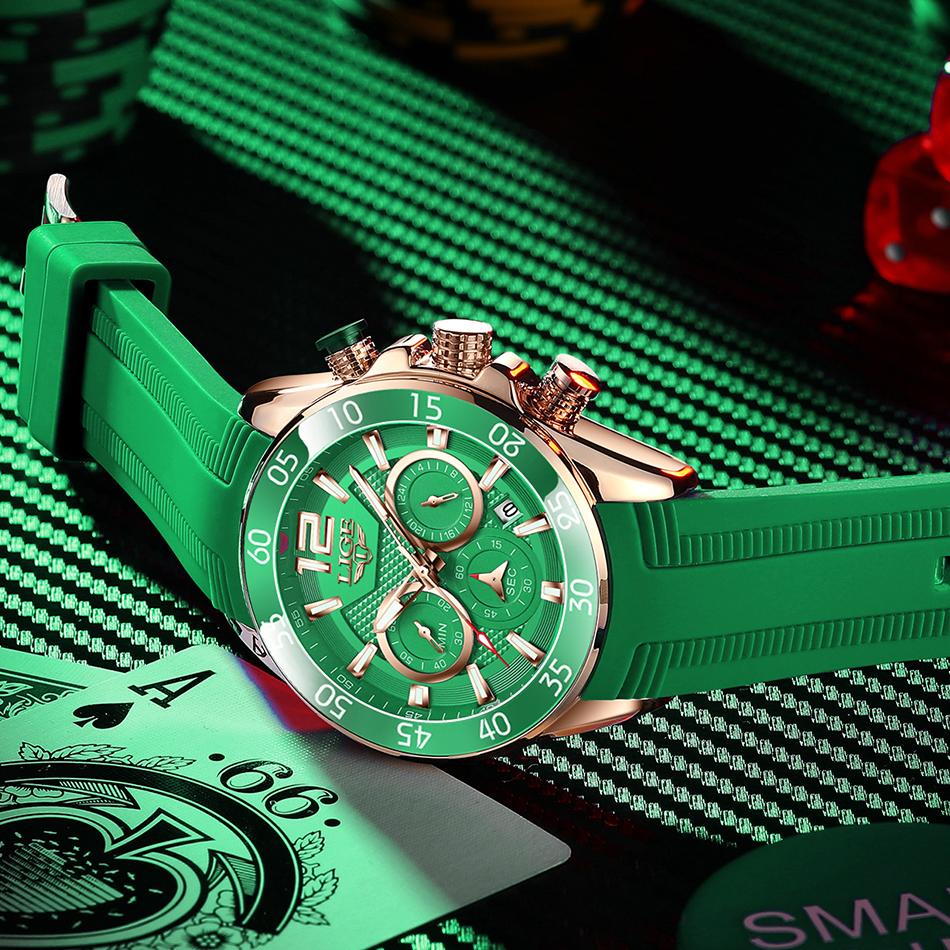 LIGE Neue Mode Herrenuhren Top Marke Luxus Quarz Armbanduhr Mann Sport Rotes Silikon Armbanduhr für Herren Reloj Hombre Chronograph