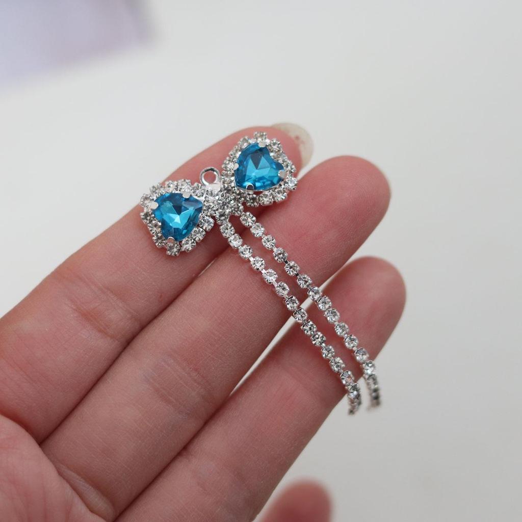 Colorful Rhinestone Heart Bow Tassel Pendant for DIY Jewelry & Hair Accessories