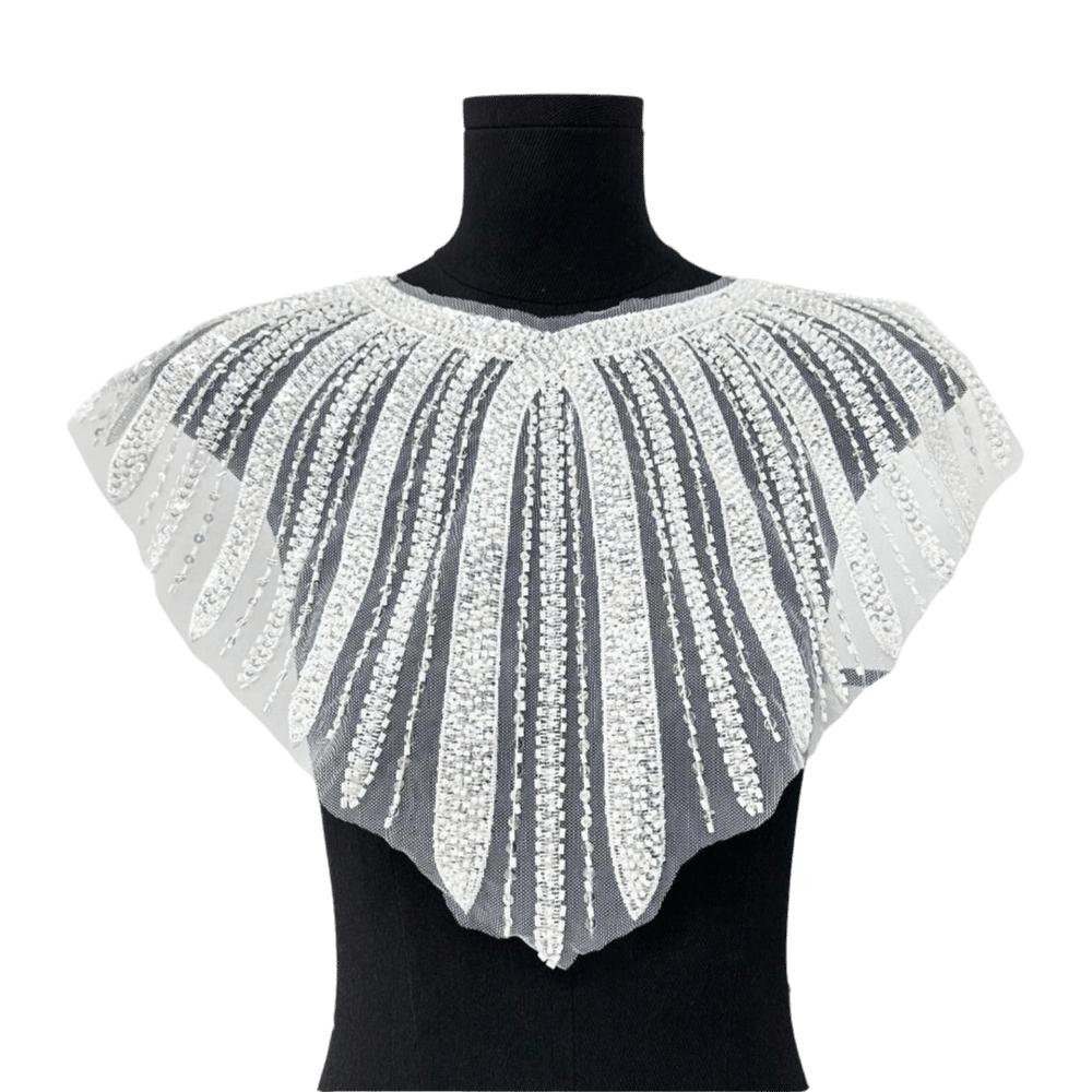 Fashion Polyester Beaded Applique Sew On DIY Neckline Patch Shining Lace Tassel Collar Appliques Apparel Decoration