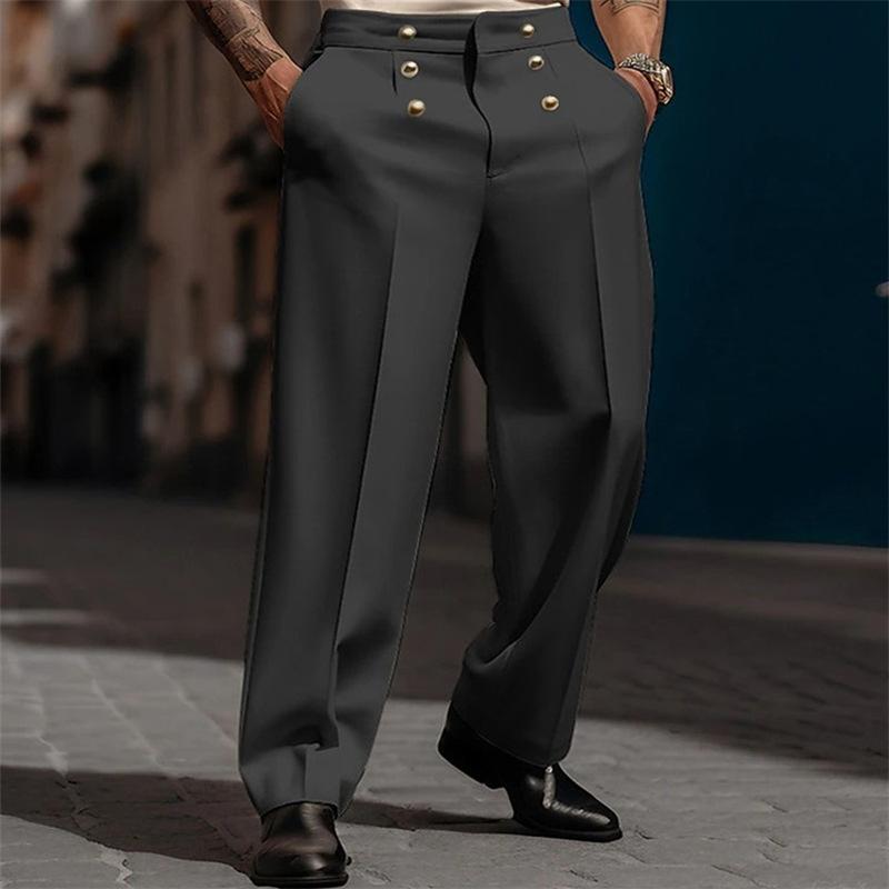 Men's Solid Color Simple Basic Casual Business Daily Trendy Loose Straight Wide Leg Suit Trousers Fashion Male Clothes Pants