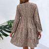 Spring and Autumn Temperament Women's Clothing Short Folded Leopard Print Long Sleeve Dress