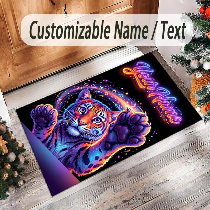 Leopard Theme Crystal Velvet Floor Rug Personalized Custom Name Text Warm Carpet Home Decoration