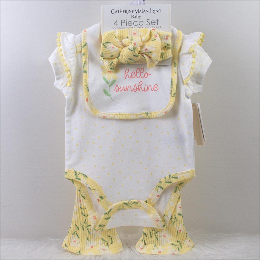 4-Piece Baby Girl Set: Headband, Bodysuit, Socks, Pants (0-3M)