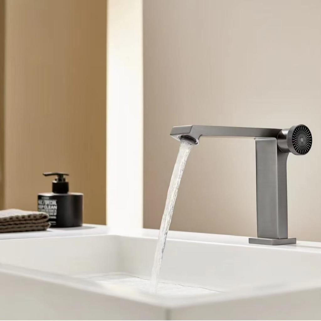 Tuqiu New Brushed Gold Bathroom Faucet Black Basin Faucet Brass Sink Mixer Cold & Hot Gray Lavotory Faucet Water Mixer Sink Tap