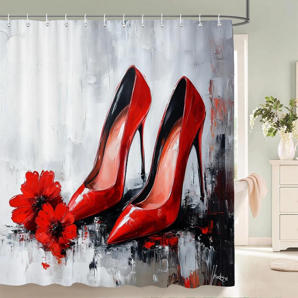 Modern and Fashionable Perfume and Flower Style Shower Curtain Bathroom Bath Curtain Home Decoration Curtain With Hooks