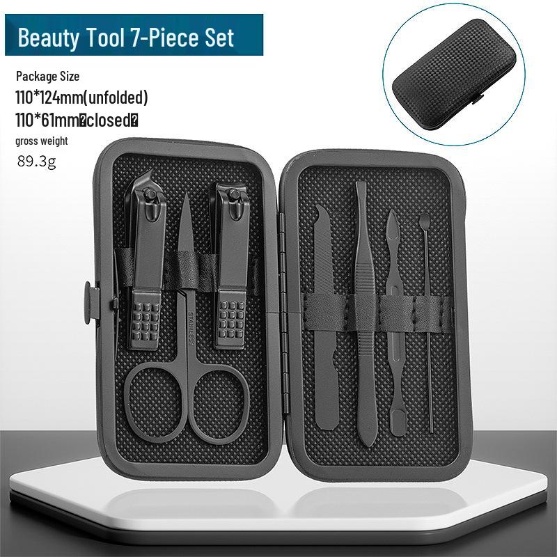 24-Piece Manicure Set: Black and Red Nails, Ear Pick, Oblique Clippers, Nose Hair Scissors, Tweezers