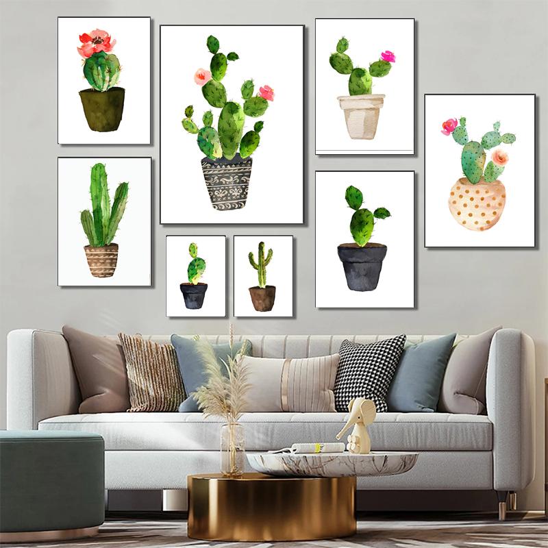 

Картина Настенная живопись Гостиная Домашний декор Акварельное растение Цветок кактуса Печать плаката Минималистичный художественный холст