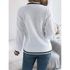 Women's Sweater Fashion Style Casual Autumn Winter New Color Blocking V-Neck Fried Dough Twist Lantern Long Sleeved Sweater