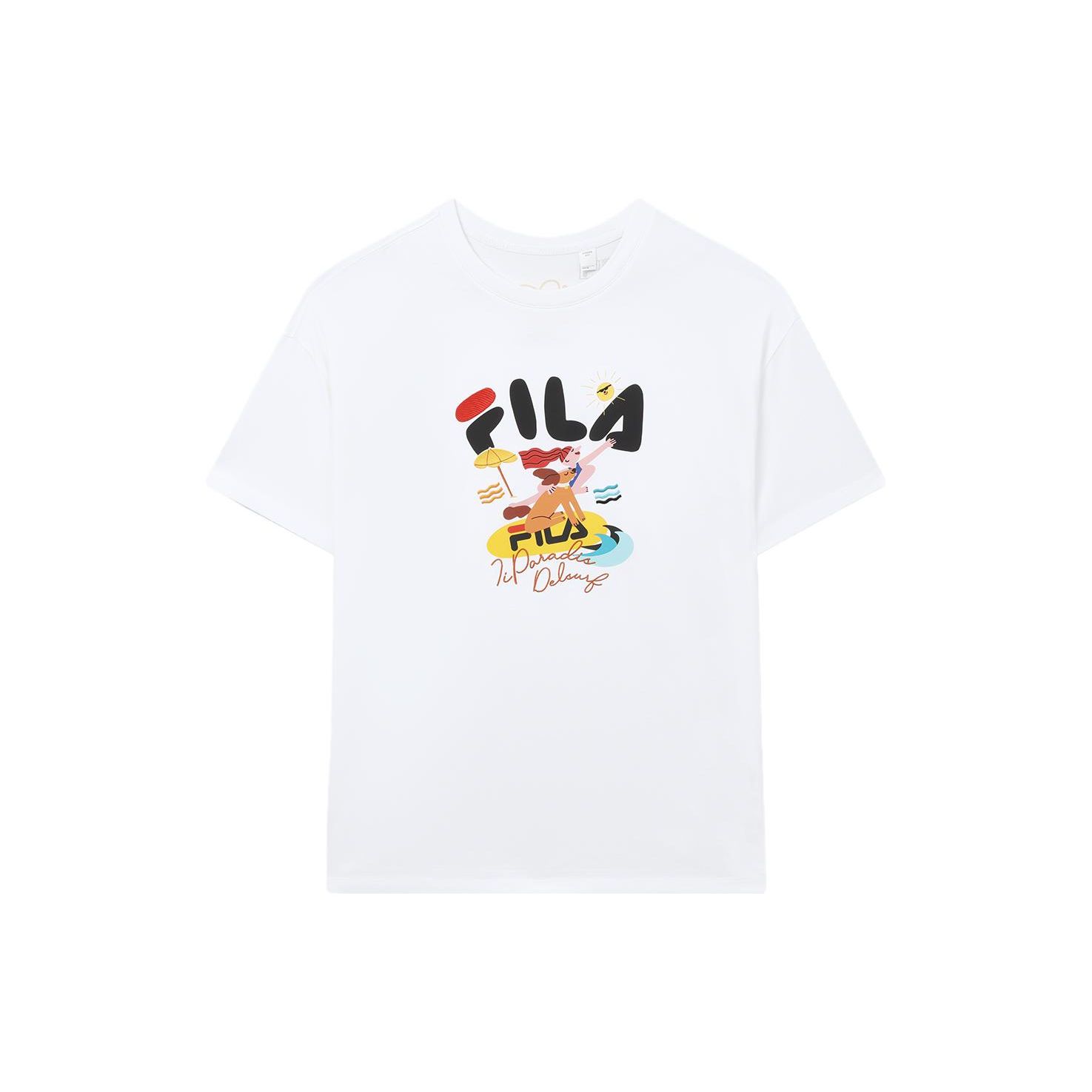 

FILA American Vintage Illustration Print Crew Neck Casual Short Sleeve Drop Shoulder T-Shirt Women T-Shirt White F11W329107F-WT XL
