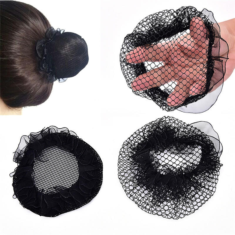 Ladies Solid Plan Black Hair Bun Cover Snood Net Ballet Women Dance Skating