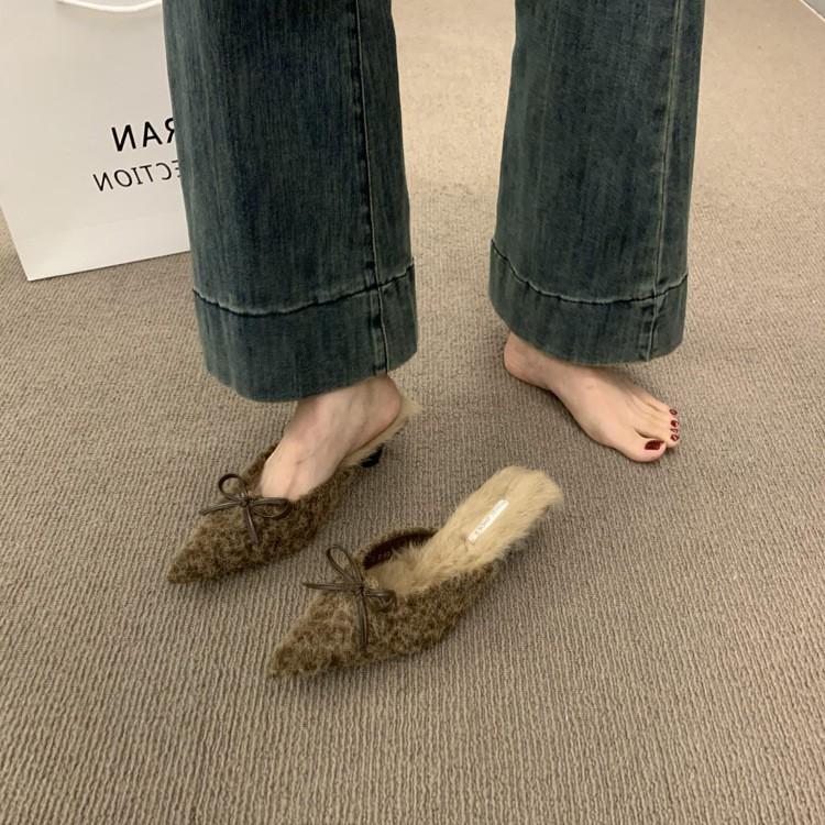 Temperament Plush Bag Head Half Slippers Lazy One Pedal Pointed Shoes Plush Shoes Women Wear Outside Winter