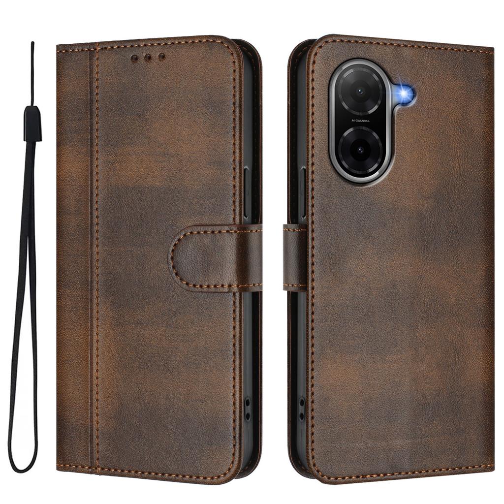 Pour Xiaomi Poco C71 4G/Redmi A5 4G (171,7 mm) Étuis Portefeuille Support Texture Rétro Cuir Housse de Téléphone avec Lanière