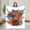 Highland Cow Usa Flag Blankets Velvet Autumn/Winter Multifunction Warm Throw Blankets for Home Couch Rug Piece