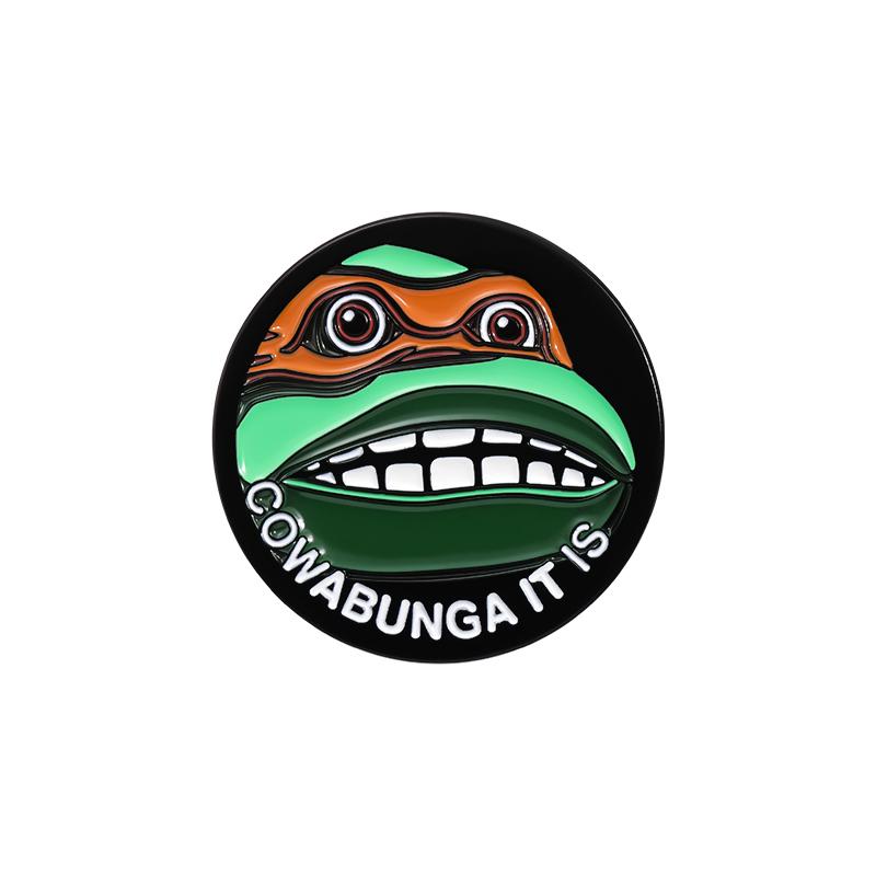 

Green Turtle Anime Characters Enamel Pins Custom COWABUNGA IT IS Brooches Lapel Badges Funny Jewelry Gift for Friends