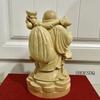 Wood Carved Buddha Statue Hotei Cypress Wooden High Quality Wood Money Luck Ornament Ornament, Carving, (Size 16cm)