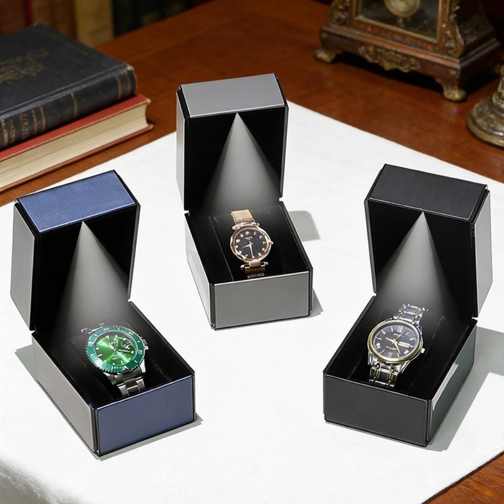 with LED Light Watch Box Flip-Top Lid Wristwatch Display Case Exquisite Watch Storage Case  Watch