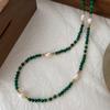 Collana di perle di malachite da donna, verde, retrò, temperamento, impilata, catena per clavicola di alta qualità, accessori leggeri, di lusso, eleganti, a catena