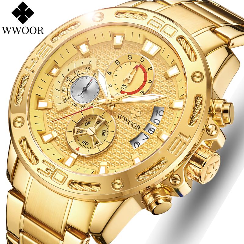 Herrenuhren Top Marke Mode Luxus Gold Edelstahl Quarz Uhr Herren Wasserdicht Sport Chronograph Uhr