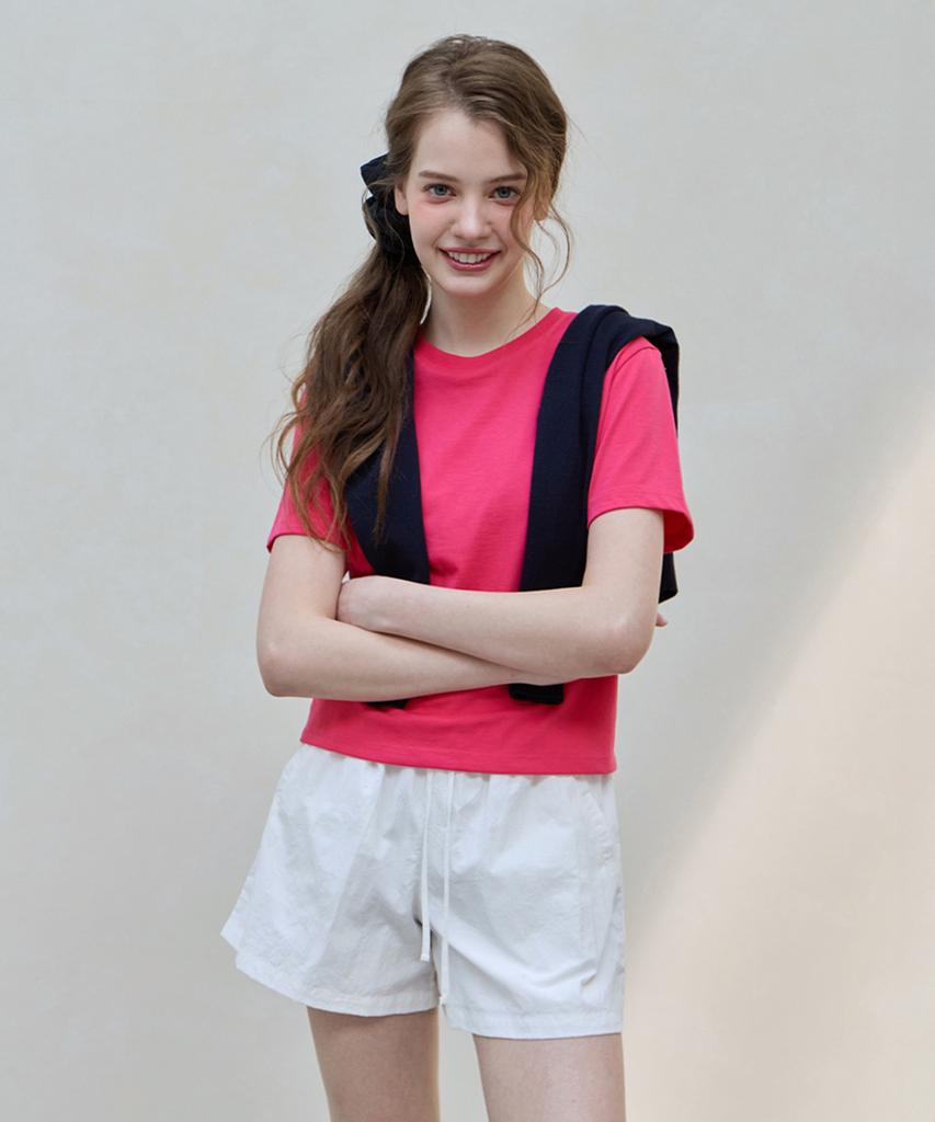 MOOD INSIDE WOMAN (Woman) Color Pack Essential Layered Crop Half Tee_Gray