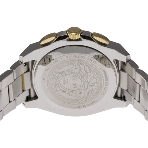 Versace Geo Chrono Uhr, Silbernes Zifferblatt, Quarzwerk, Saphirglas, 46mm, VE7CA0823, Herren, Gold und Silber