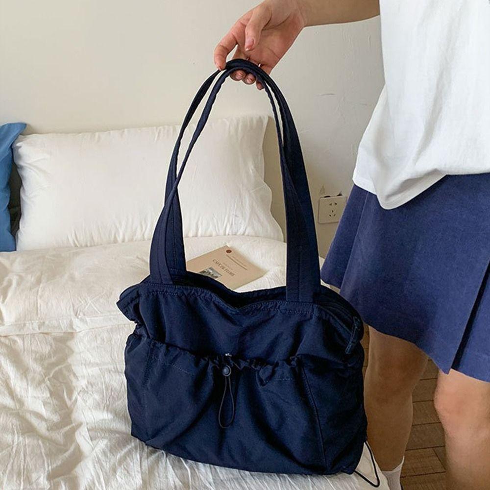 

Korean Wrinkled Shoulder Bag Casual Work Handbag Trendy Drawstring Tote Bag Women бежевий
