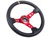 NRG Innovations Reinforced Steering Wheel 350mm Sport Steering Wheel Red Black Yellow Center Mark NRG-RST-006RD-Y - (3" Deep) - Round-Hole Spokes,