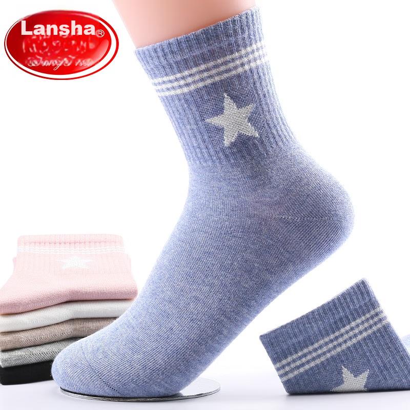 Women's Pure Cotton Mid-Calf Socks, All-Cotton Sweat-Absorbing Breathable Comfortable Ladies' Cotton Socks Gift Box 6 Pairs Six Colors Each