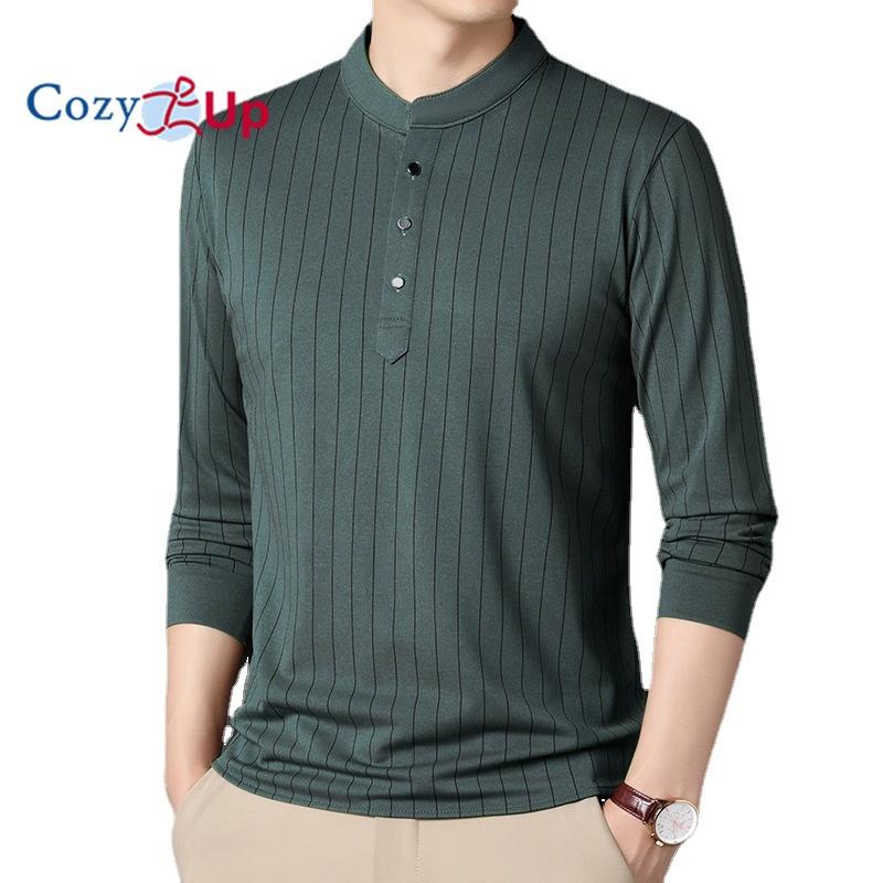 

Мужская повседневная эластичная футболка Cosy Up в полоску с длинным рукавом и воротником-стойкой L зелёный