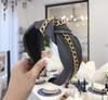 New Fashion Leather Headband Women Soft PU Hairband Gold Alloy Chain Headwear Wide Side Solid Headwear Autumn Hair Accessories