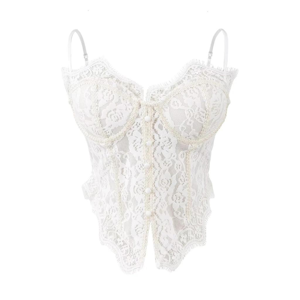 Elegant Lace Patchwork Backless Camisole Corset for Women - Slimming Spring Top