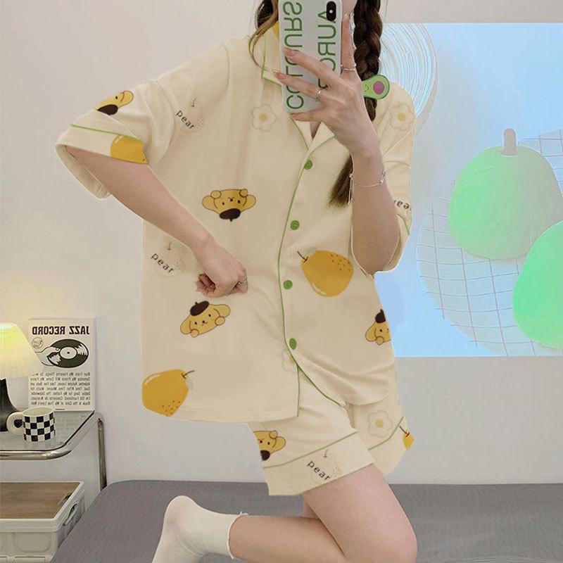 GMXIA High-quality Cotton-like Cute Cardigan Short-sleeved Student Pajamas for Women, Sweet Summer Style for Women's Home Wear