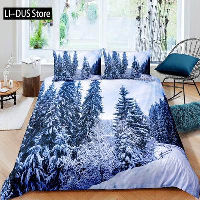 Conjunto de capa de edredom de Natal com neve, conjunto de cama decorativo de 3 peças com 2 fronhas, coleção de cama de solteiro king queen twin size