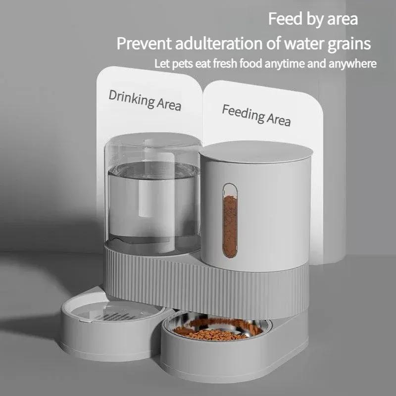 Automatic Pet Feeder and Waterer 2 in 1, Large Capacity Dry Wet Food Separate Dispenser with Timer, Smart Cat Bowl