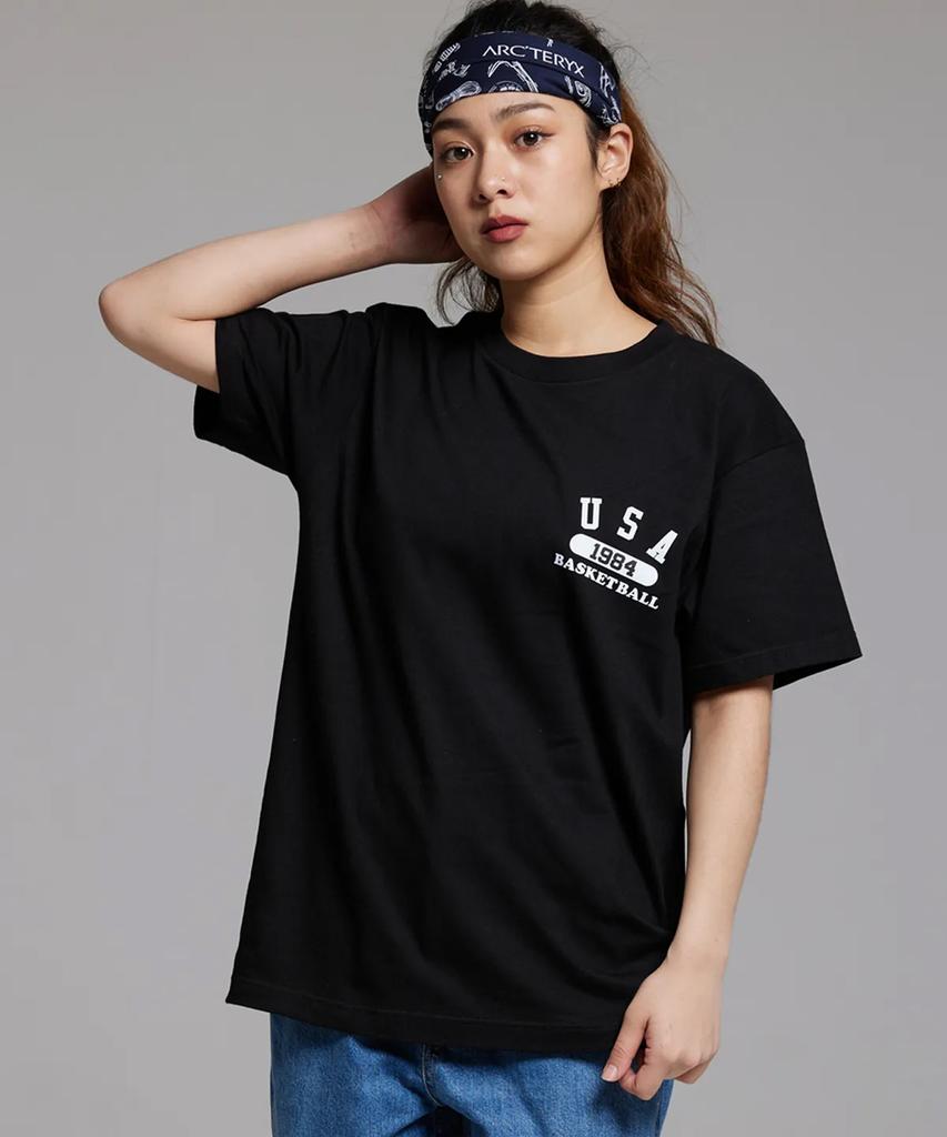 CREAM SODA LAB [2Pack] Usa Basketball Small Logo Short Sleeve T-Shirt Black (White) White (Black)