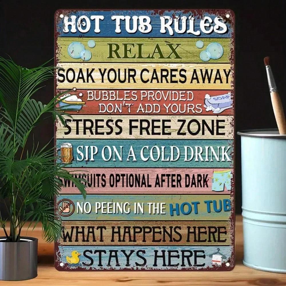 

Vintage Metal Sign Hot Tub Rules Relaxing Spa Theme Home Bar Beach House Wall Decor 20X30 різнокольоровий