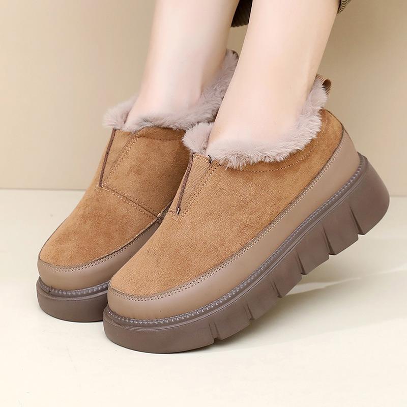 Women's Suede Winter Snow Boots Slip-On, Faux Fur Lined Warm Ankle Booties, Water-Resistant Casual Comfort Shoes Non-Slip Sole