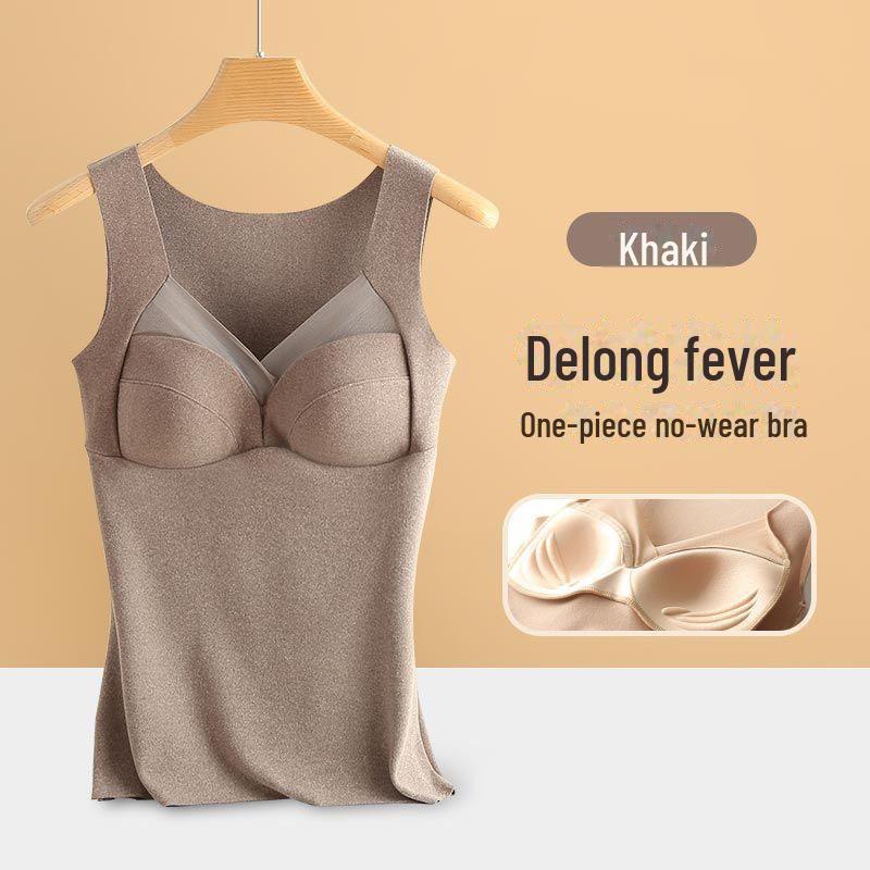 

Бесшовный терможилет из французского бархата с фиксированной чашкой для женщин XL хаки