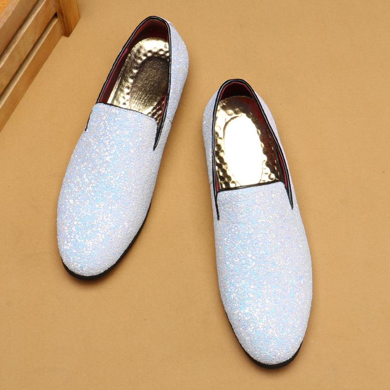 7516 Men's Shoes Doudou Shoes British Fashion Pointed Leather Shoes Korean Version Sequins Personalized Men's Shoes Large Size Foreign Trade Shoes