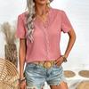 Ladies V-Neck Jacquard Bubble Sleeve Lace Short Sleeve Solid Colour Shirt